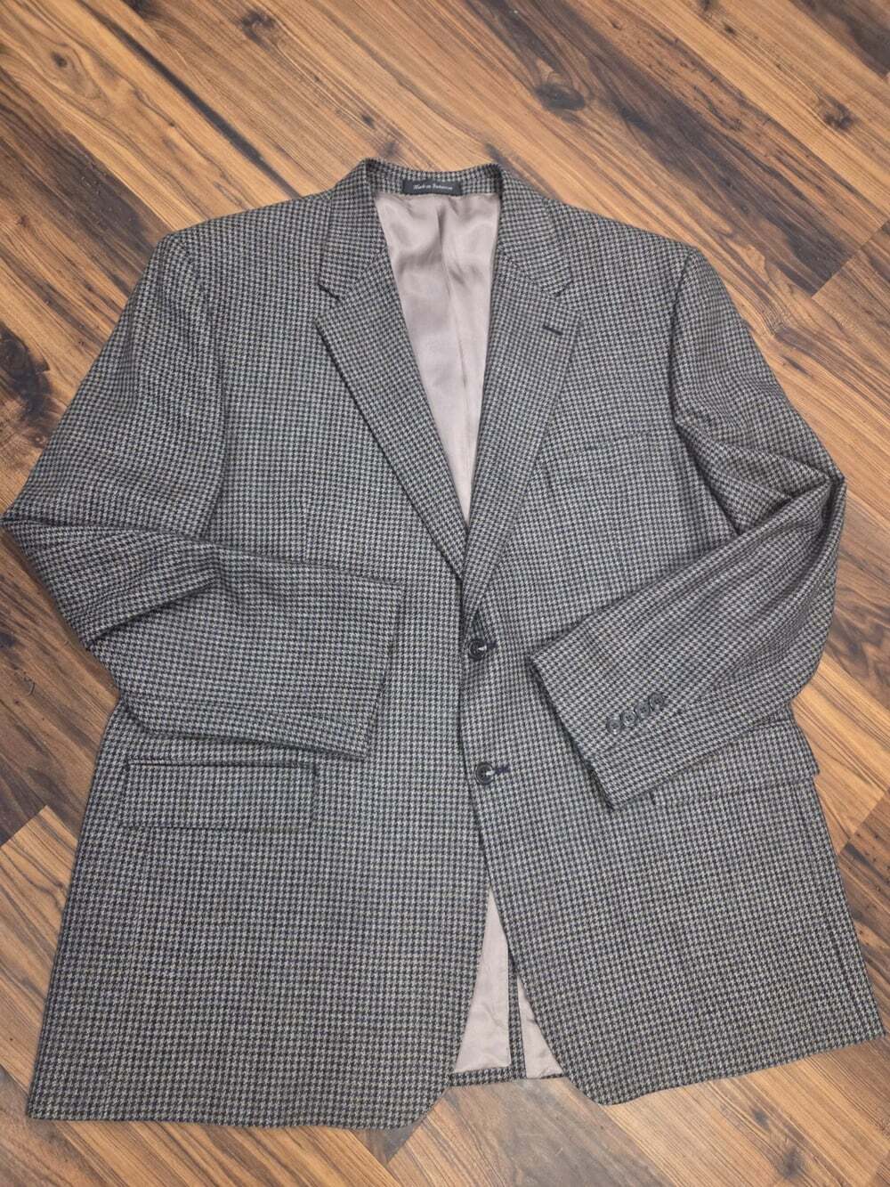 Chaps 100% Lambswool Sport Coat 48L Navy Gray Houndstooth Blazer